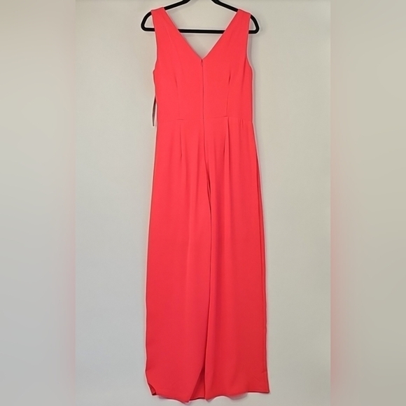 London Style Collection Vibrant Red Sleeveless Vneck Jumpsuit w Wrap Waistline - Picture 12 of 15